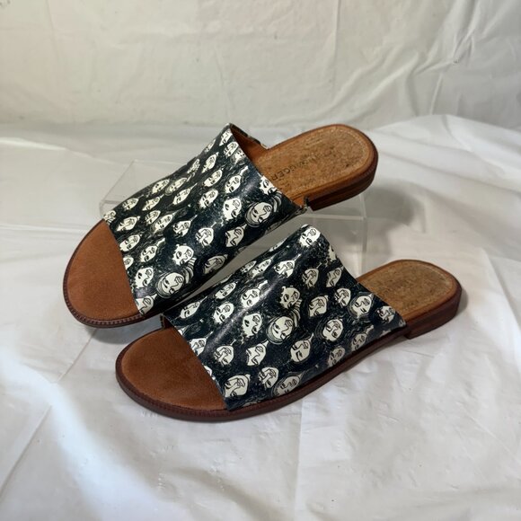 KELSI DAGGER BROOKLYN Ruthie printed leather flat slide sandal faces 6.5 - Picture 2 of 16